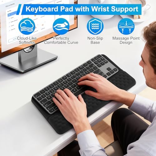 Wrist Rest with Keyboard Stand, Ergonomic Tilted Keyboard Holder, Soft Memory Foam Desk Cushion, for Office Home School Gaming (Black)