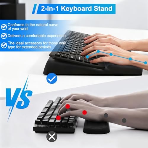 Wrist Rest with Keyboard Stand, Ergonomic Tilted Keyboard Holder, Soft Memory Foam Desk Cushion, for Office Home School Gaming (Black)