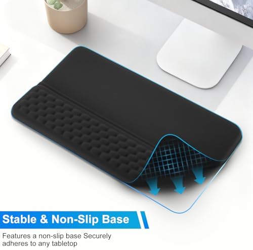 Wrist Rest with Keyboard Stand, Ergonomic Tilted Keyboard Holder, Soft Memory Foam Desk Cushion, for Office Home School Gaming (Black)