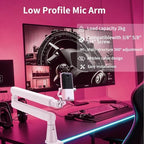 White 360° Rotatable Mic Stand, Microphone Boom Arm, Low Profile Mic Arm, Compatiblewith 3/8" 5/8" 1/4" Screw, for Podcasts Gaming Office Recording (white standard)