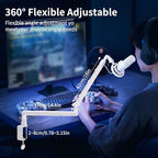 White 360° Rotatable Mic Stand, Microphone Boom Arm, Low Profile Mic Arm, Compatiblewith 3/8" 5/8" 1/4" Screw, for Podcasts Gaming Office Recording (white standard)