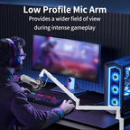 White 360° Rotatable Mic Stand, Microphone Boom Arm, Low Profile Mic Arm, Compatiblewith 3/8" 5/8" 1/4" Screw, for Podcasts Gaming Office Recording (white standard)