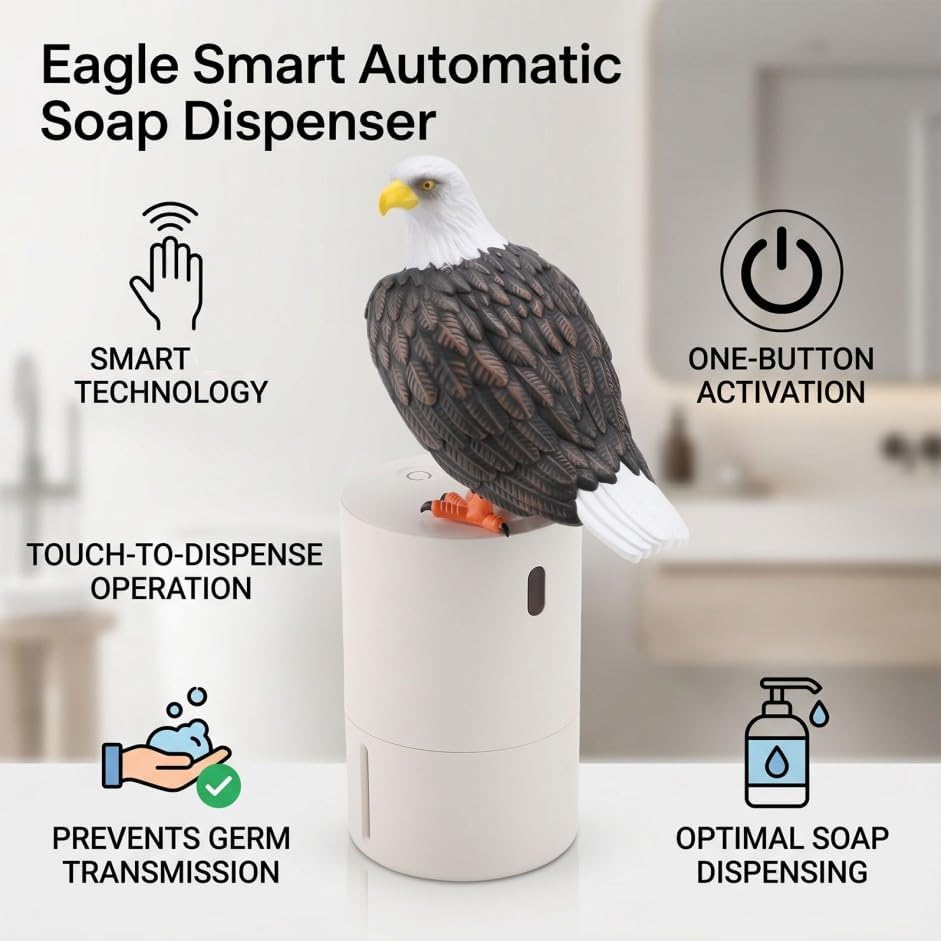 Pigeon Foam Soap Dispenser,Funny Bird Soap Dispenser, Touchless Foaming Soap Dispenser, Pooping Pigeon Soap Dispenser (Bald Eagle Black)
