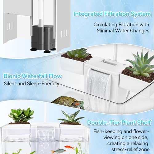 Small Turtle Tank Kit, Acrylic Turtle Starter Kit with Adjustable Lamp & Filter, Plastic Aquarium, for Turtles Crabs Crayfish Small Reptiles (with Light)