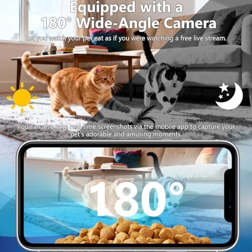 6L Automatic Cat Feeder, Cat Automatic Feeder with Camera, 180° Wide Angle 2MP & Two-Way Talk Feature & Voice Recording & 5GHz 2.4GHz WiFi