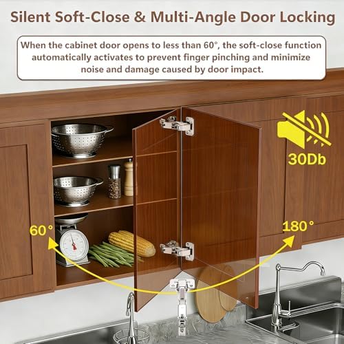 Gugxiom 4 Pack 180 Degree Soft Close Cabinet Hinges, Kitchen Full Overlay Cabinet Hinges for Lazy Susan Corner, Frameless Cabinet Doors, Folding Doors (4)