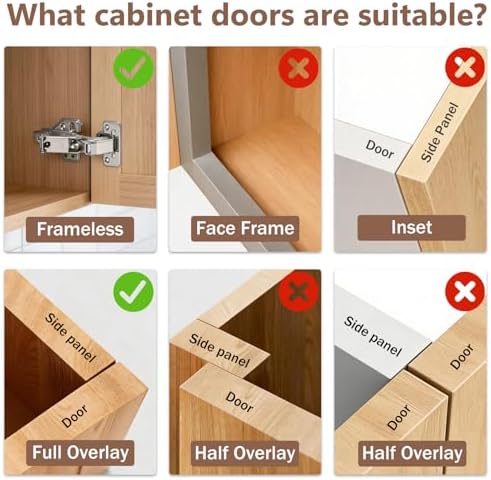 Gugxiom 4 Pack 180 Degree Soft Close Cabinet Hinges, Kitchen Full Overlay Cabinet Hinges for Lazy Susan Corner, Frameless Cabinet Doors, Folding Doors (4)