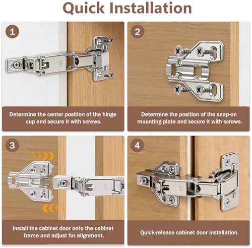 Gugxiom 4 Pack 180 Degree Soft Close Cabinet Hinges, Kitchen Full Overlay Cabinet Hinges for Lazy Susan Corner, Frameless Cabinet Doors, Folding Doors (4)