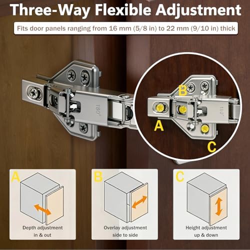 Gugxiom 4 Pack 180 Degree Soft Close Cabinet Hinges, Kitchen Full Overlay Cabinet Hinges for Lazy Susan Corner, Frameless Cabinet Doors, Folding Doors (4)