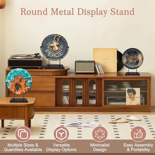 Gugxiom Round Metal Display Stand, Fused Glass Art Base, Round Art Panel Stand, for Stained Glass Fused Easel Display Slab Slice Fossil Flat Minerals (12inch 2pcs)