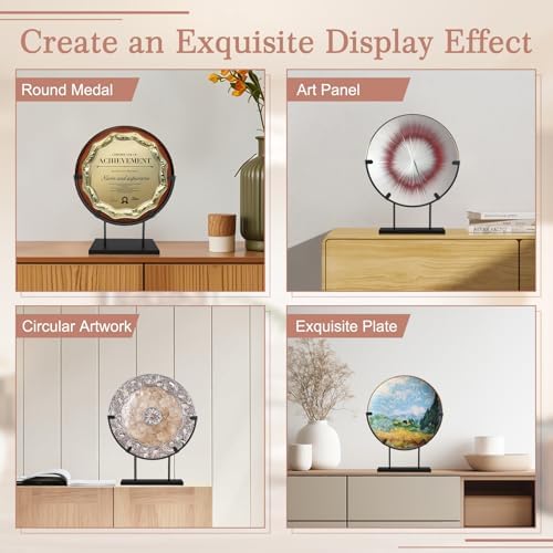 Gugxiom Round Metal Display Stand, Fused Glass Art Base, Round Art Panel Stand, for Stained Glass Fused Easel Display Slab Slice Fossil Flat Minerals (12inch 2pcs)