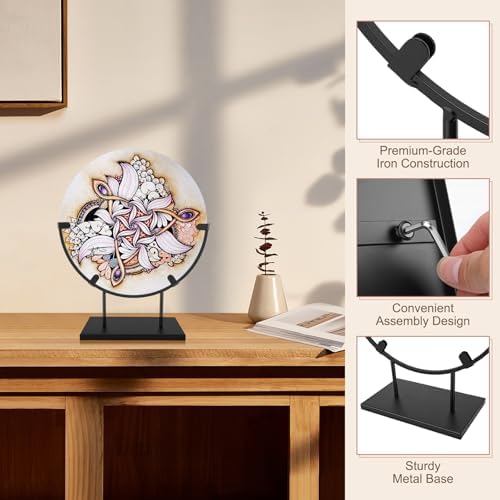 Gugxiom Round Metal Display Stand, Fused Glass Art Base, Round Art Panel Stand, for Stained Glass Fused Easel Display Slab Slice Fossil Flat Minerals (12inch 2pcs)