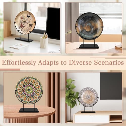 Gugxiom Round Metal Display Stand, Fused Glass Art Base, Round Art Panel Stand, for Stained Glass Fused Easel Display Slab Slice Fossil Flat Minerals (12inch 2pcs)