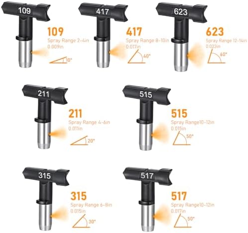 Spray Tips for Airless Sprayer, Airless Sprayer Tips, 8pcs Reversible Spray Tips with 2 Holders, Airless Paint Spray Guns Nozzles Set, 109, 211, 315, 417, 515, 517,623