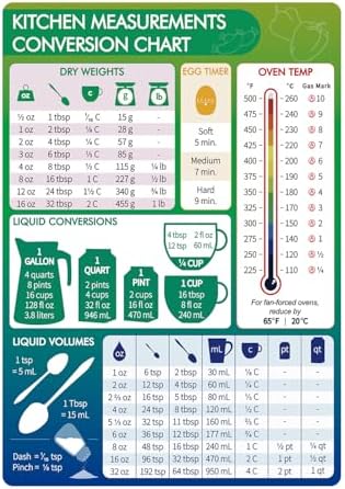 Kitchen Conversion Chart Magnet, Measurements Conversion Chart, Baking Supplies Baking Accessories Cooking Gadgets, Baking Kitchen Cooking Gifts for Women（Green）