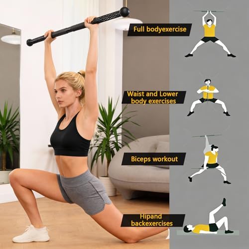 Fitness Exercise Bar, 2in1 Functional Shoulder Exercise Equipment, Workout Bar Elastic Fitness Stick for Pilates Sports Arm Muscles Strength