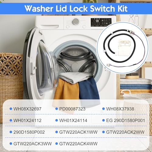 2026 Upgraded WH08X32697 Washer Lid Lock Switch, for GE HotPoint Washing Machine, Replaces for WH08X31577 WH01X27954 WH01X24114 PD00087323, for EG 290D1580P001 290D1580P002 290D1580P003 290D1580P004