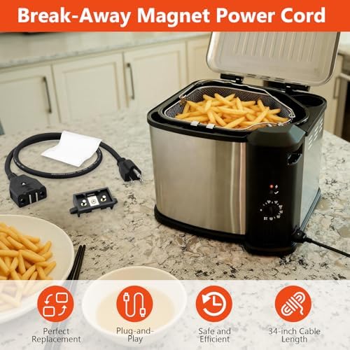 9001150010 Break-Away Magnet Power Cord for Electric Fryers, for Masterbuilt 8L/10L ETF3 Model Electric Fryers, 34in/86cm cord length