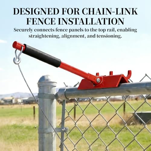 15.7in Chain Link Fabric Fence Stretcher, Chain Link Fence Fabric Hanging Tool, with Anti Slip Handle & Cable Hook & Under-Rail Bracket