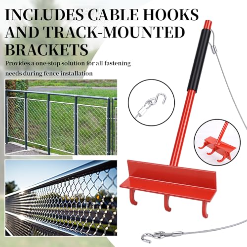 15.7in Chain Link Fabric Fence Stretcher, Chain Link Fence Fabric Hanging Tool, with Anti Slip Handle & Cable Hook & Under-Rail Bracket