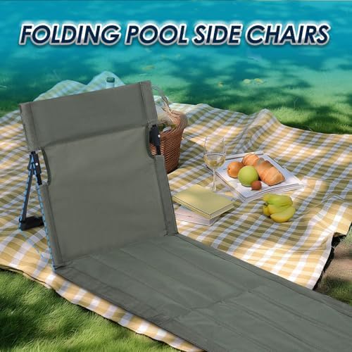 Gugxiom 2 Pcs Extended Foldable Pool Chairs, Portable Outdoor Chair for Poolside, Beach Chairs for Beach Poolside Camping Picnic Lawn Accessories (2, Green)