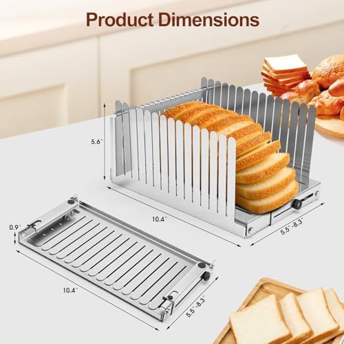 Stainless Steel Bread Slicer for Homemade Bread, Adjustable Width 5.5"-8.3" Slicing Guides, Bread Loaf Slicer, for Homemade Bread Bagels Cakes