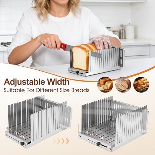 Stainless Steel Bread Slicer for Homemade Bread, Adjustable Width 5.5"-8.3" Slicing Guides, Bread Loaf Slicer, for Homemade Bread Bagels Cakes