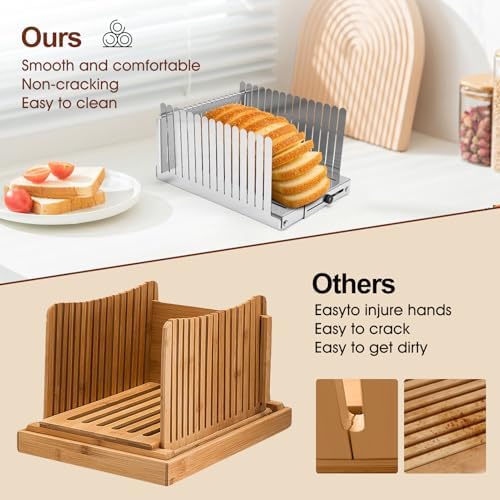 Stainless Steel Bread Slicer for Homemade Bread, Adjustable Width 5.5"-8.3" Slicing Guides, Bread Loaf Slicer, for Homemade Bread Bagels Cakes