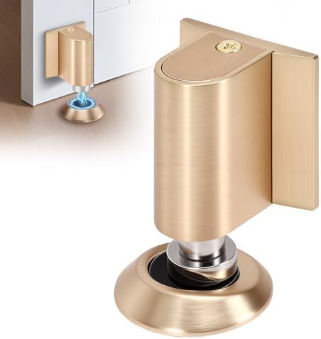 Gugxiom Magnetic Door Stopper, Adjustable Door Stop, Heavy Duty No Drill Invisible Design, Magnetic Door Holder to Keep Door Open, for Door Gaps up to 22mm in Height (1, Gold)