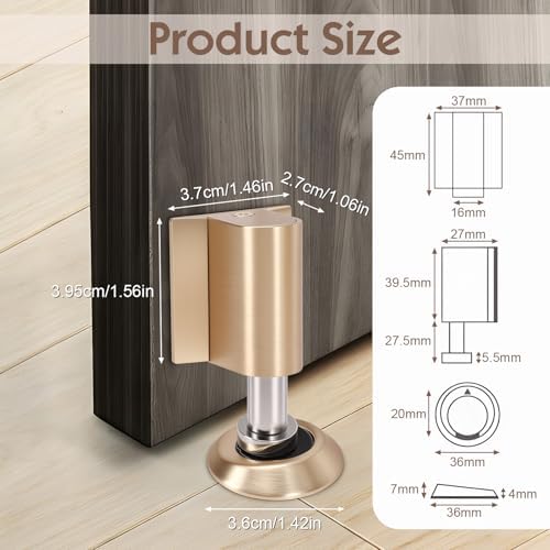 Gugxiom Magnetic Door Stopper, Adjustable Door Stop, Heavy Duty No Drill Invisible Design, Magnetic Door Holder to Keep Door Open, for Door Gaps up to 22mm in Height (1, Gold)