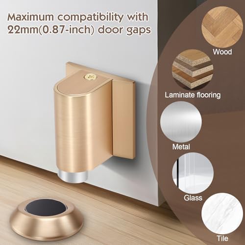 Gugxiom Magnetic Door Stopper, Adjustable Door Stop, Heavy Duty No Drill Invisible Design, Magnetic Door Holder to Keep Door Open, for Door Gaps up to 22mm in Height (1, Gold)