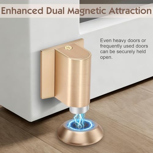 Gugxiom Magnetic Door Stopper, Adjustable Door Stop, Heavy Duty No Drill Invisible Design, Magnetic Door Holder to Keep Door Open, for Door Gaps up to 22mm in Height (1, Gold)
