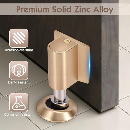Gugxiom Magnetic Door Stopper, Adjustable Door Stop, Heavy Duty No Drill Invisible Design, Magnetic Door Holder to Keep Door Open, for Door Gaps up to 22mm in Height (1, Gold)