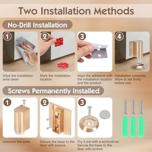 Gugxiom Magnetic Door Stopper, Adjustable Door Stop, Heavy Duty No Drill Invisible Design, Magnetic Door Holder to Keep Door Open, for Door Gaps up to 22mm in Height (1, Gold)