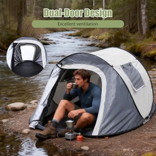 Pop-up Camping Tent, Waterproof Pop Up Tent, Outdoor Tents, Dual-Door Design, for Camping Hiking Traveling