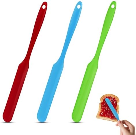 3Pcs Silicone Jar Spatula Set – Long Handle Heat Resistant Kitchen Spatulas, Non-Stick Jam & Cream Spreader, Food Grade Batter Scraper for Baking, Cake Icing & Jar Scraping (Red, Blue, Green)