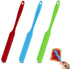 3Pcs Silicone Jar Spatula Set – Long Handle Heat Resistant Kitchen Spatulas, Non-Stick Jam & Cream Spreader, Food Grade Batter Scraper for Baking, Cake Icing & Jar Scraping (Red, Blue, Green)