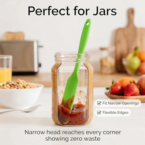 3Pcs Silicone Jar Spatula Set – Long Handle Heat Resistant Kitchen Spatulas, Non-Stick Jam & Cream Spreader, Food Grade Batter Scraper for Baking, Cake Icing & Jar Scraping (Red, Blue, Green)