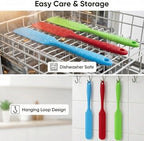 3Pcs Silicone Jar Spatula Set – Long Handle Heat Resistant Kitchen Spatulas, Non-Stick Jam & Cream Spreader, Food Grade Batter Scraper for Baking, Cake Icing & Jar Scraping (Red, Blue, Green)