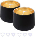 Gugxiom Lamp Shades Set of 2, 12" × 10" × 8", Linen Drum Lamp Shades for Floor Lamps, Table Lamps, with E27 to E26/E14/0.433" socket Adapters (Black Gold)
