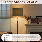 Gugxiom Lamp Shades Set of 2, 12" × 10" × 8", Linen Drum Lamp Shades for Floor Lamps, Table Lamps, with E27 to E26/E14/0.433" socket Adapters (Black Gold)