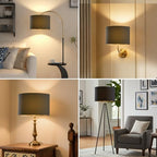 Gugxiom Lamp Shades Set of 2, 12" × 10" × 8", Linen Drum Lamp Shades for Floor Lamps, Table Lamps, with E27 to E26/E14/0.433" socket Adapters (Black Gold)