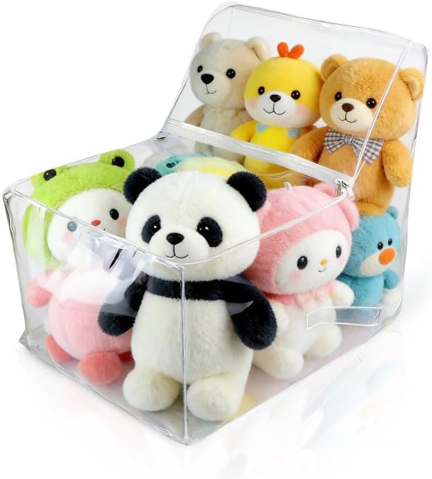 Gugxiom Soft Toy Storage Bag, PVC Clear Teddy Storage Chair Cover, Waterproof Stuffed Animal Organiser for Children's Bedrooms, Playrooms and Nurseries (Large, L)