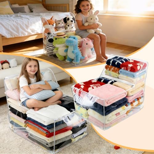 Gugxiom Soft Toy Storage Bag, PVC Clear Teddy Storage Chair Cover, Waterproof Stuffed Animal Organiser for Children's Bedrooms, Playrooms and Nurseries (Large, L)