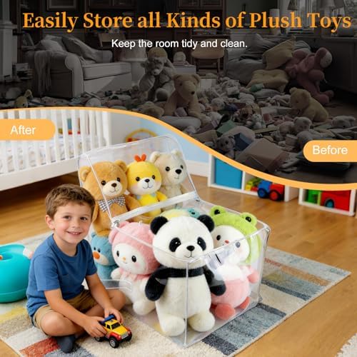 Gugxiom Soft Toy Storage Bag, PVC Clear Teddy Storage Chair Cover, Waterproof Stuffed Animal Organiser for Children's Bedrooms, Playrooms and Nurseries (Large, L)