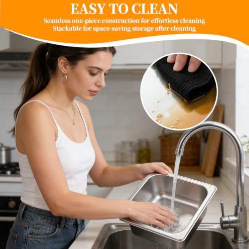 10 Set Stainless Steel Hotel Pans without Lids, 1/6 Size 6 Inch Deep, Food Storage Containers for Home Party Hotel Buffet Commercial Kitchen (10, 17.6x16.2x10cm / 6.93x6.38x3.94in Without lid)