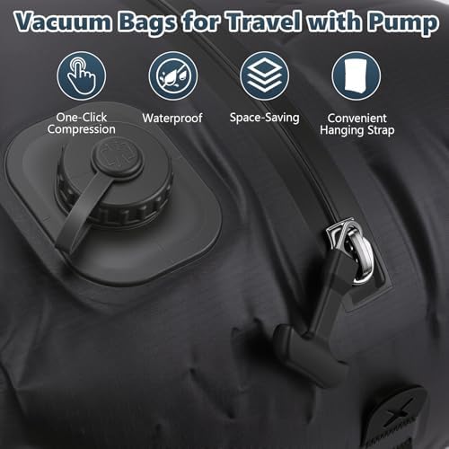 2 Pack Vacuum Bags for Travel with Pump, Reusable Waterproof Acuums Compression Bags with USB-C Charging, Vacuum Seal Bag for Clothing Travel (2)