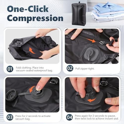 2 Pack Vacuum Bags for Travel with Pump, Reusable Waterproof Acuums Compression Bags with USB-C Charging, Vacuum Seal Bag for Clothing Travel (2)
