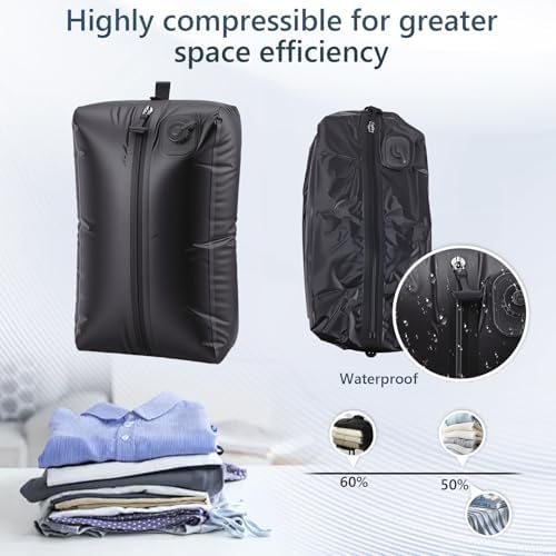 2 Pack Vacuum Bags for Travel with Pump, Reusable Waterproof Acuums Compression Bags with USB-C Charging, Vacuum Seal Bag for Clothing Travel (2)