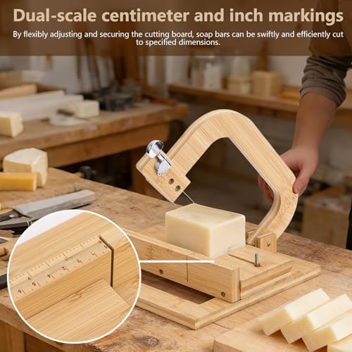 Wooden Soap Cutter, Adjustable Soap Cutters, Soap Making Tools, for Handmade Soap Making/Candles Trimming, with 10 Replacement Wires (Bamboo Wood Color)